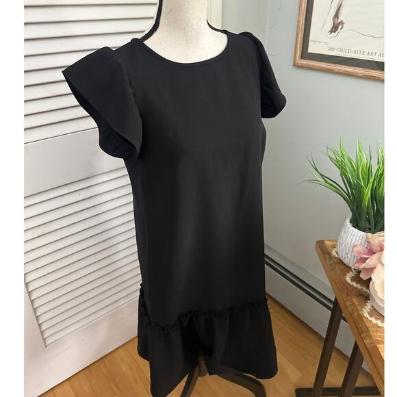 ANN TAYLOR LOFT Womens Dress SMALL Black Mini Flutter Sleeve Shift Minimalist - Picture 3 of 10